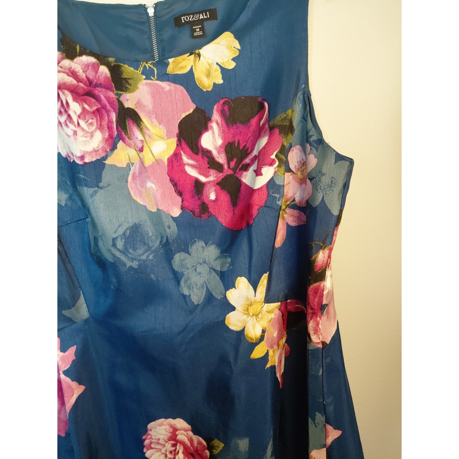 Roz & Ali Size 18 Aline Dress Blue Pink Floral Sleeveless Lined Dressy Nwot — image 2 of 8